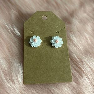 White and pink plastic earrings lightweight. Handmade